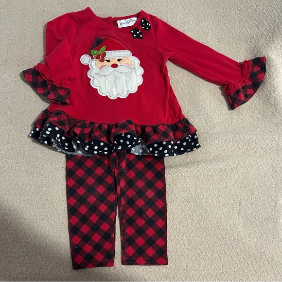 Emily Rose Other - Emily Rose Red Plaid Ruffle Santa Top and pants size 18 mos